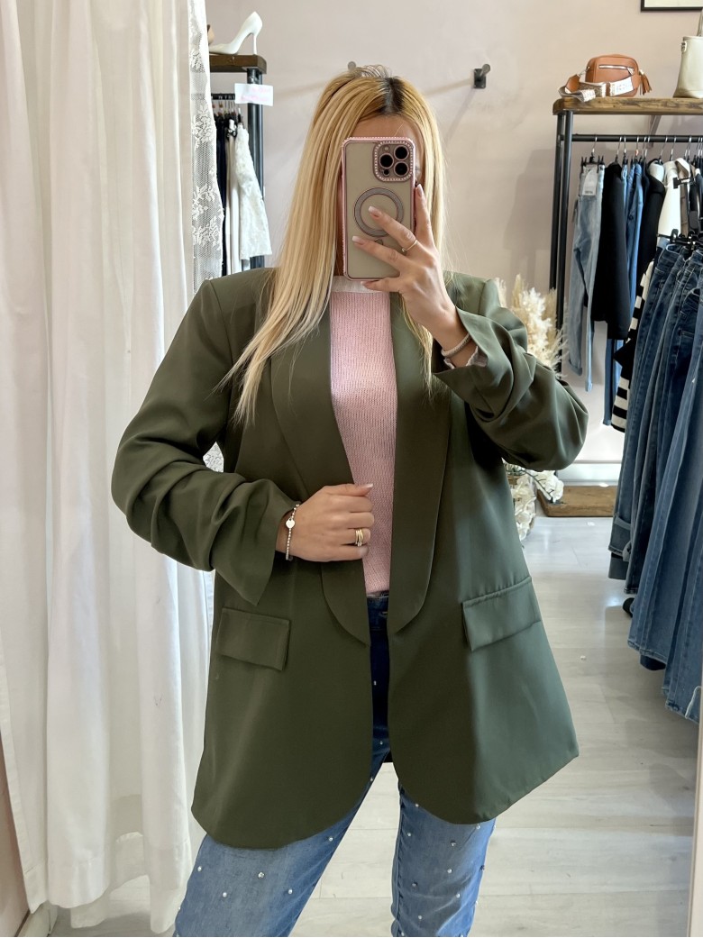 Blazer manica arricciata verde militare