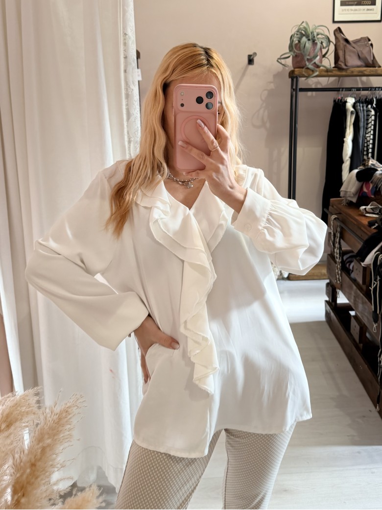 Camicia scollo con ruches bianca