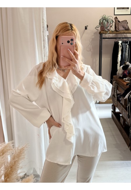 Camicia scollo con ruches bianca