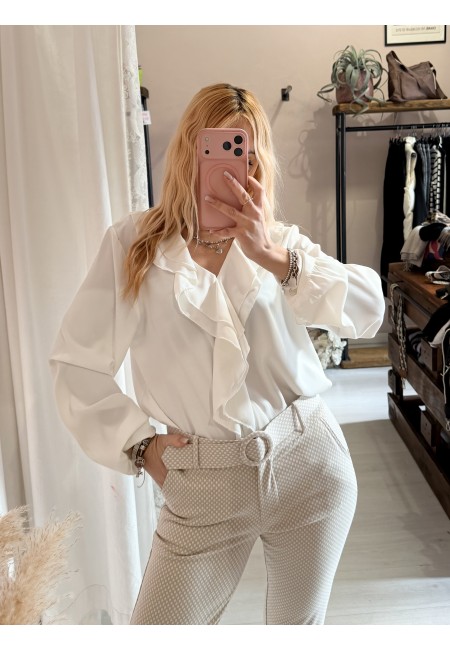 Camicia scollo con ruches bianca