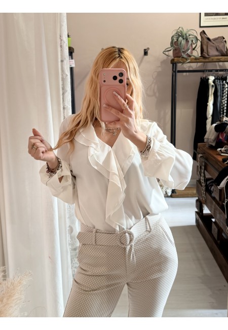 Camicia scollo con ruches bianca