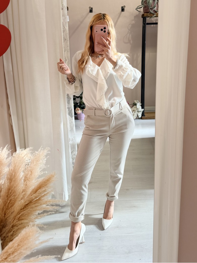 Pantaloni ICHI bianchi e beige