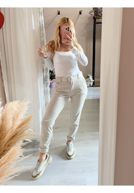 Pantaloni ICHI bianchi e beige