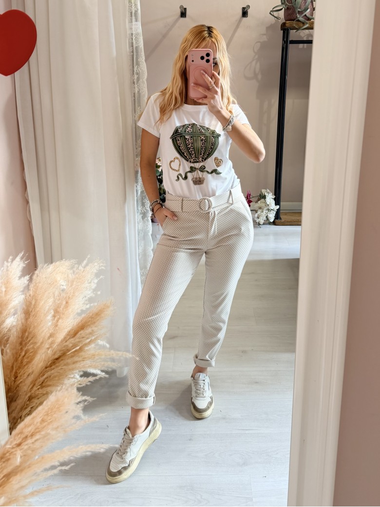 Pantaloni ICHI bianchi e beige