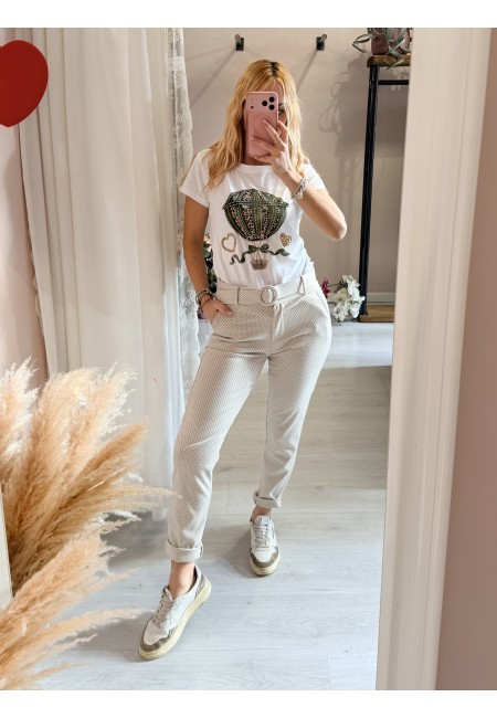 Pantaloni ICHI bianchi e beige