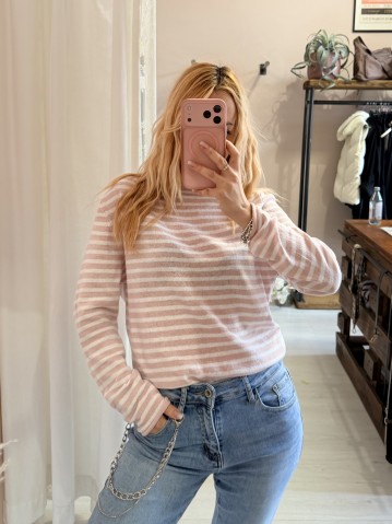 Maglia a righe rosa e bianche
