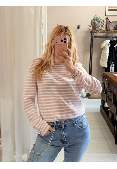 Maglia a righe rosa e bianche