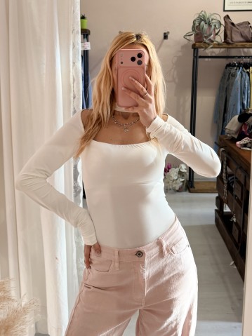 Body collarino scollato bianco