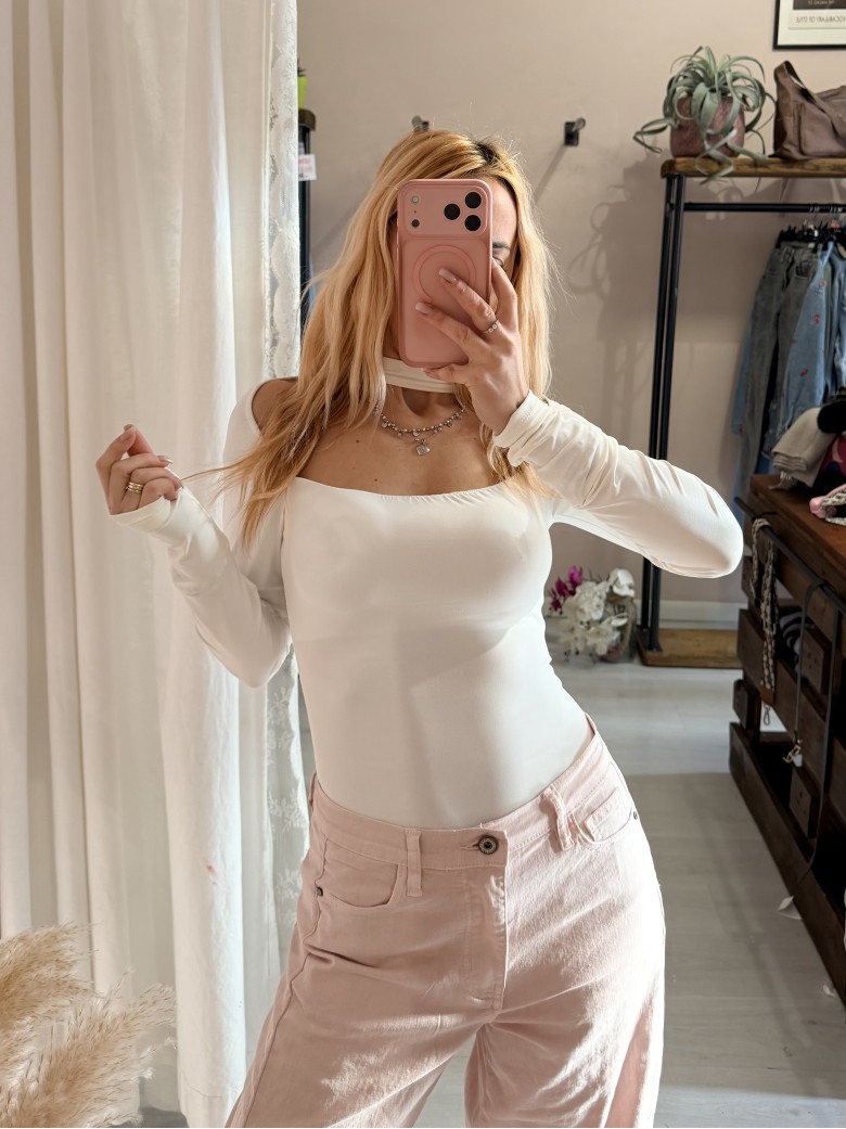 Body collarino scollato bianco