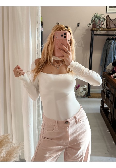 Body collarino scollato bianco