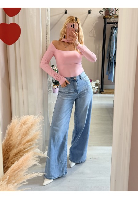 Jeans larghi con tasche dietro in STRASS ROSA