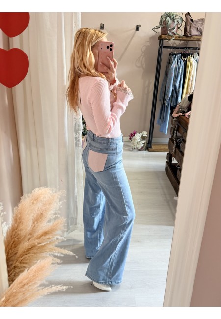 Jeans larghi con tasche dietro in STRASS ROSA