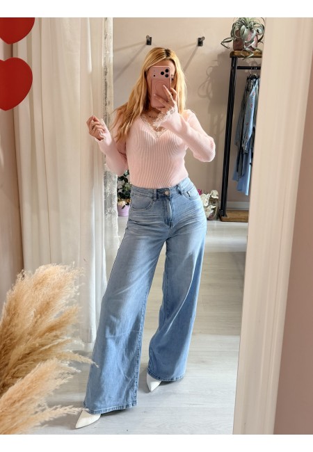 Jeans larghi con tasche dietro in STRASS ROSA