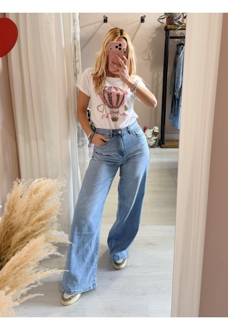 Jeans larghi con tasche dietro in STRASS ROSA