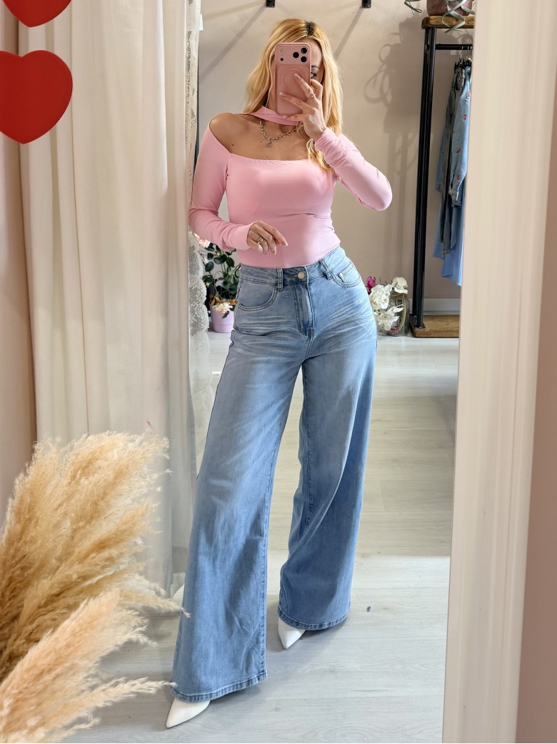 Jeans larghi con tasche dietro in STRASS ROSA