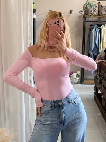 Body collarino scollato rosa barbie