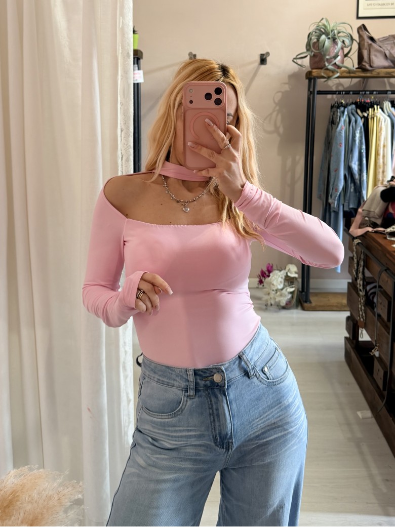 Body collarino scollato rosa barbie