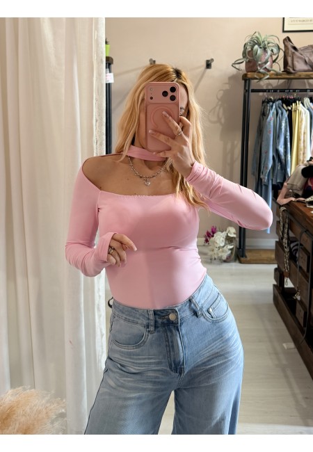 Body collarino scollato rosa barbie