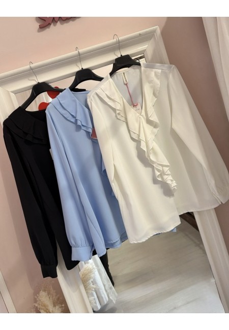 Camicia scollo con ruches azzurra