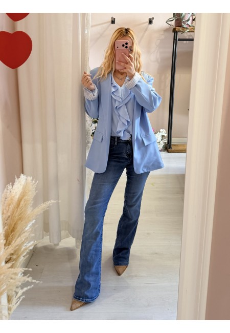 Camicia scollo con ruches azzurra