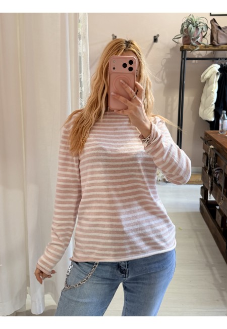 Maglia a righe rosa e bianche