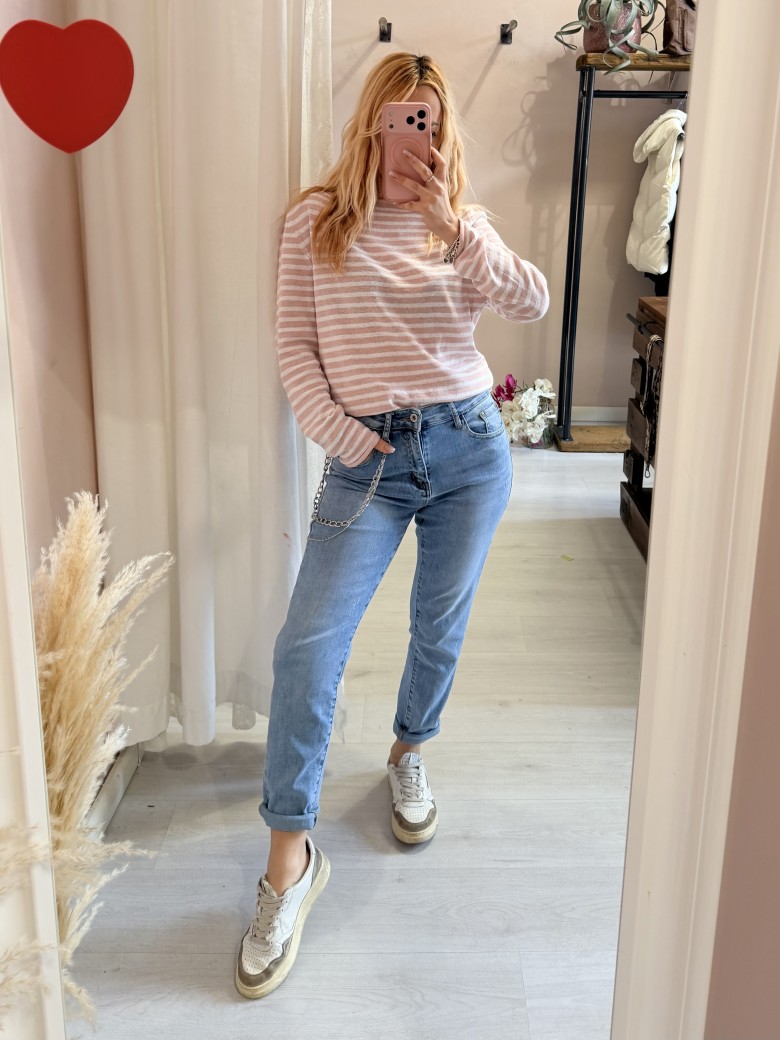 Maglia a righe rosa e bianche