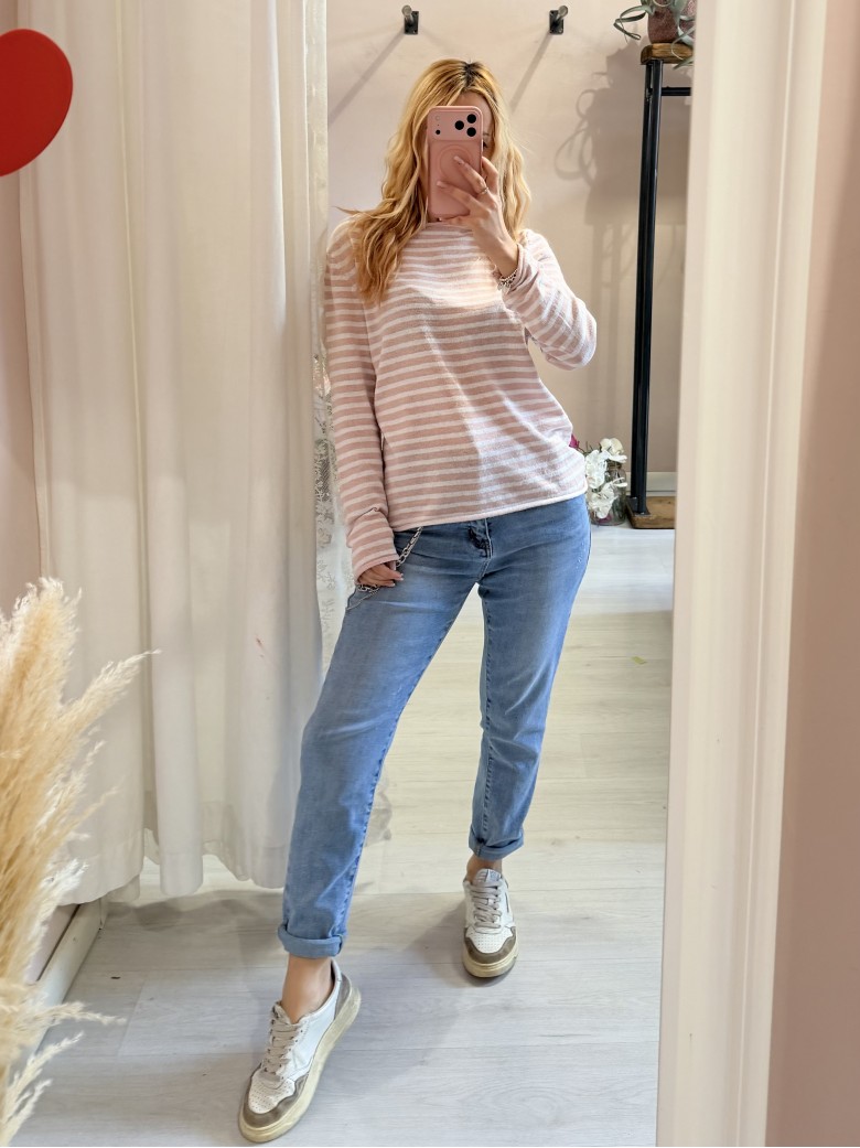 Maglia a righe rosa e bianche