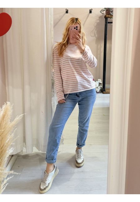 Maglia a righe rosa e bianche
