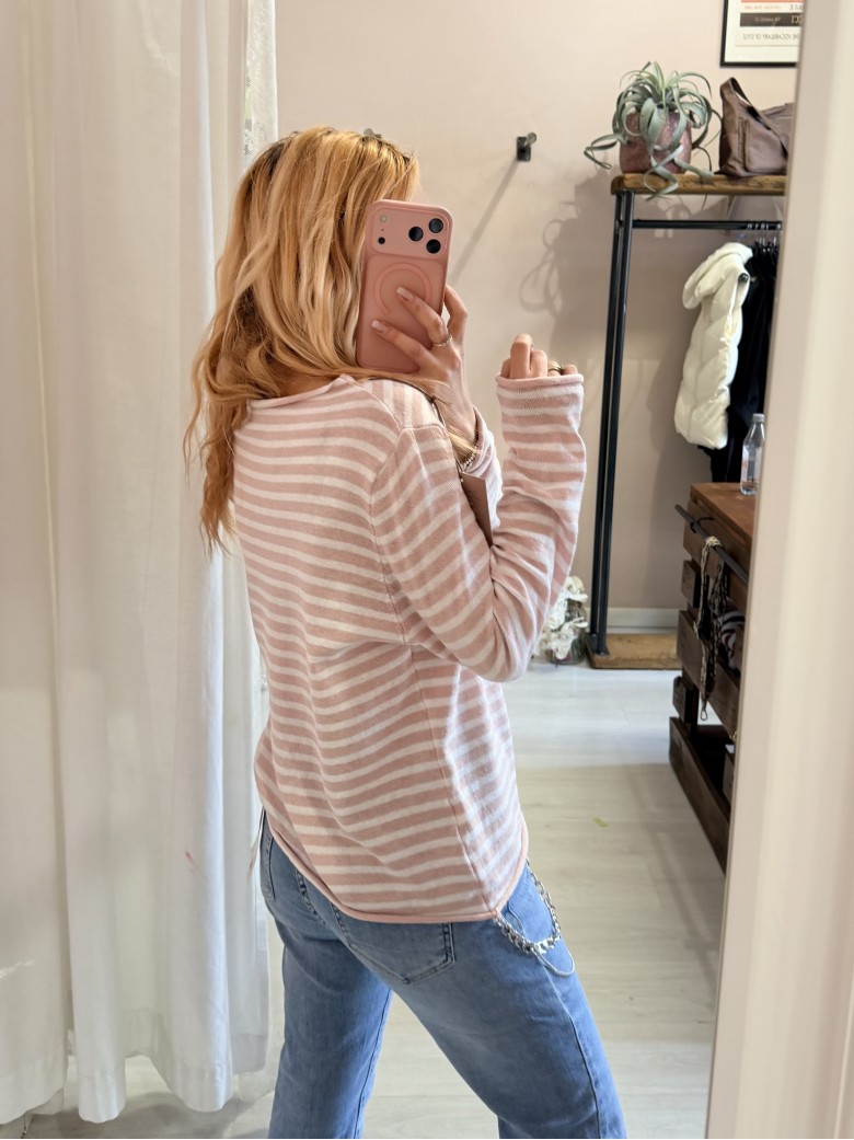 Maglia a righe rosa e bianche