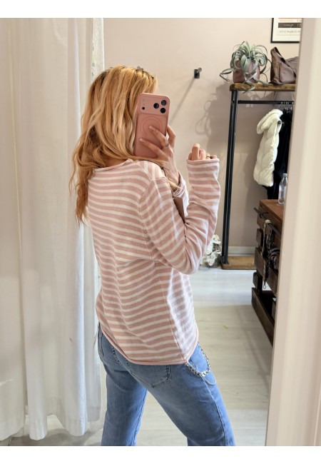 Maglia a righe rosa e bianche