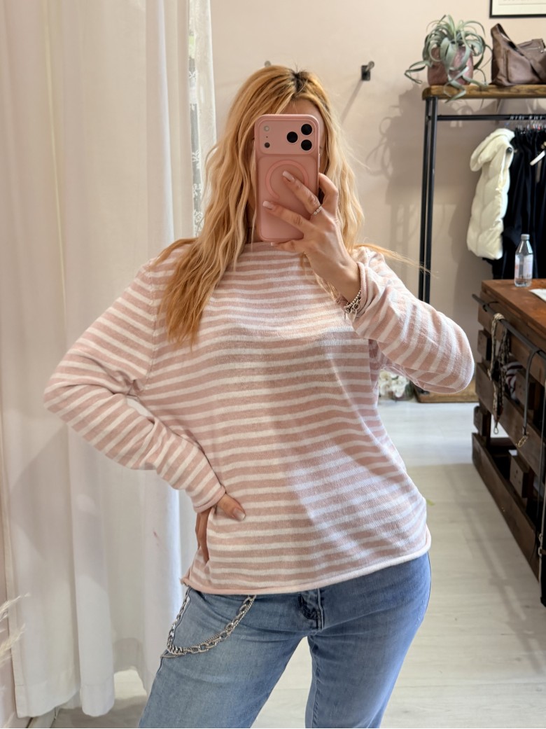 Maglia a righe rosa e bianche