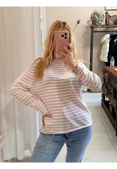 Maglia a righe rosa e bianche