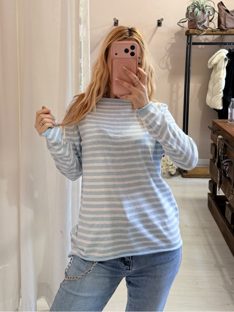Maglia a righe celeste e bianca