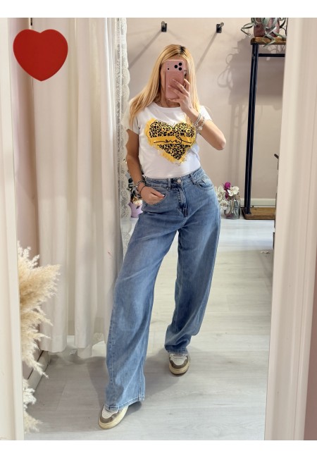 Maglia t shirt cuore leopardato love giallo