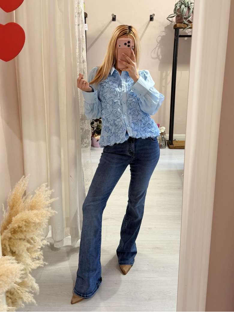 Camicia ROSE a rilievo azzurra