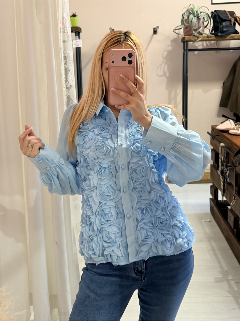 Camicia ROSE a rilievo azzurra