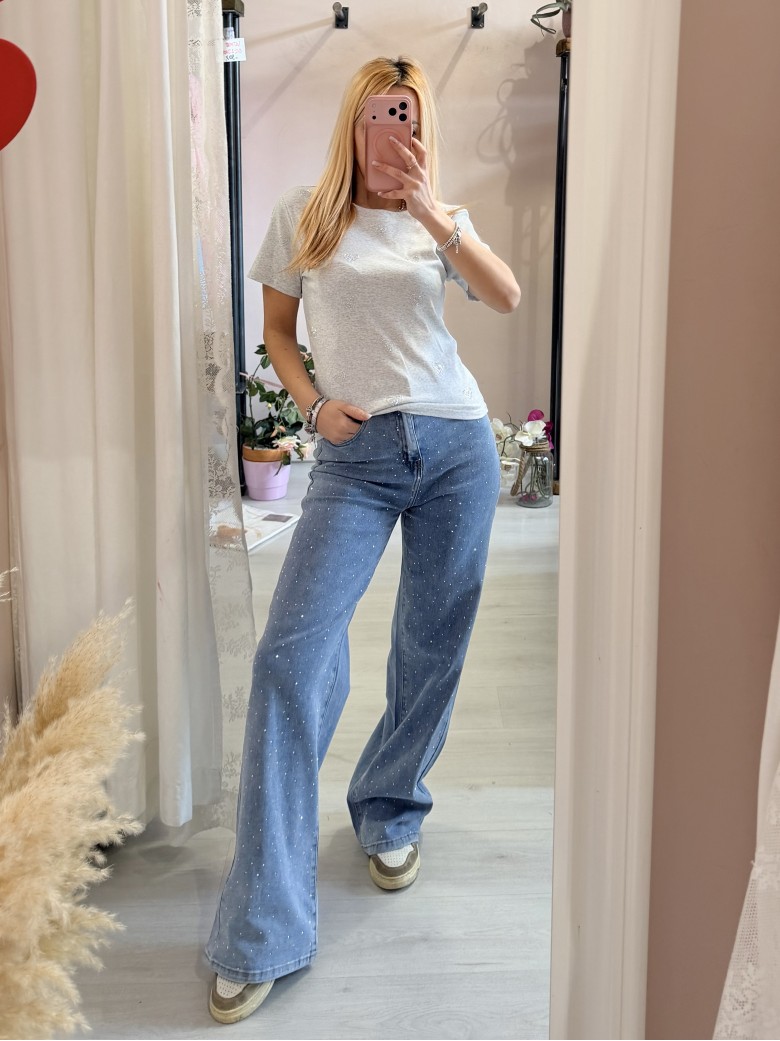 Maglia t shirt cuori strass grigia