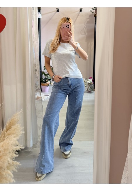 Maglia t shirt cuori strass grigia