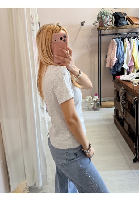 Maglia t shirt cuori strass grigia