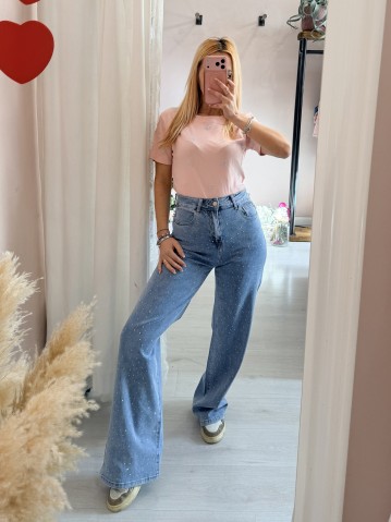 Maglia t shirt cuori strass rosa 2