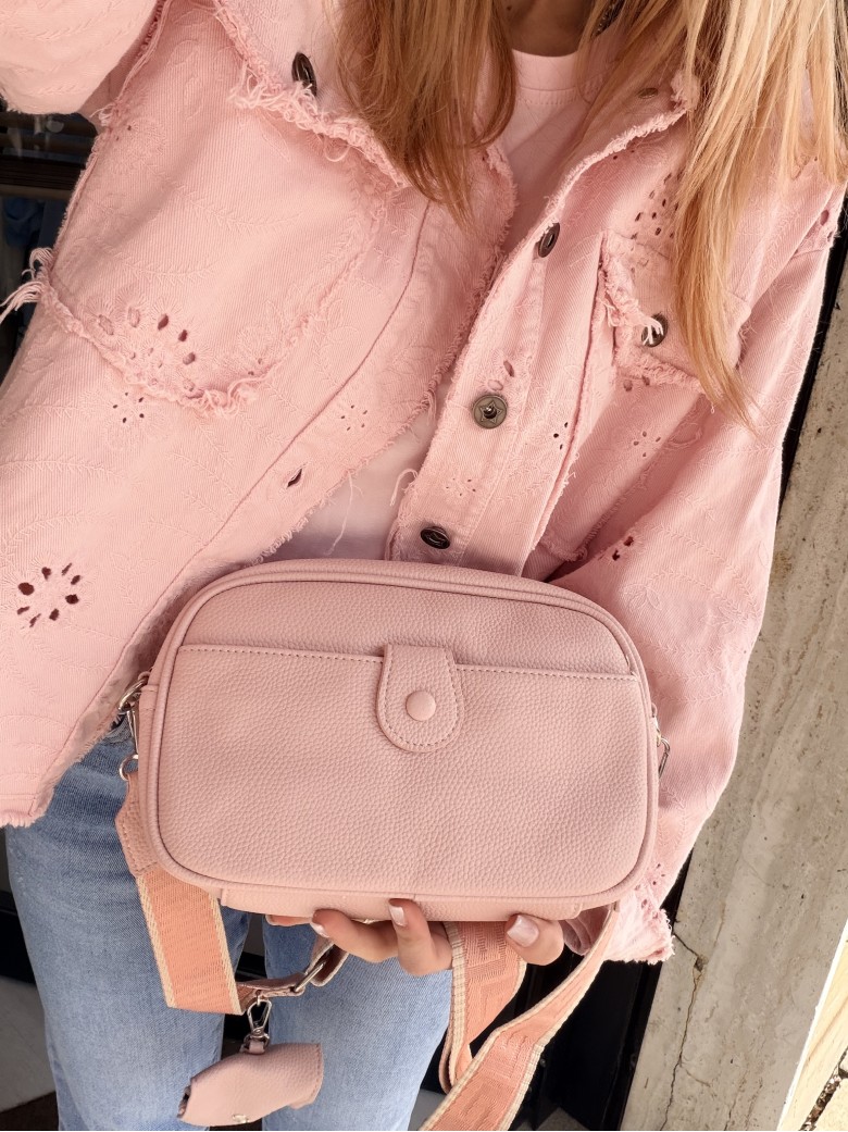 Borsetta rosa con taschina portatutto e tracolla