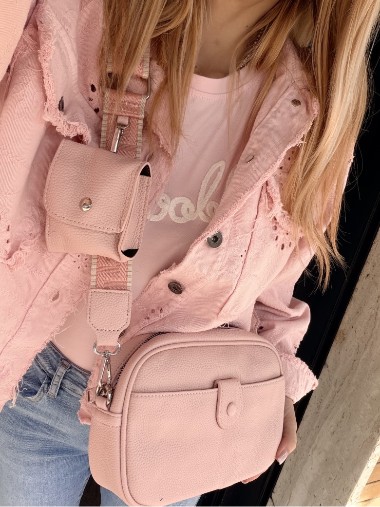 Borsetta rosa con taschina portatutto e tracolla