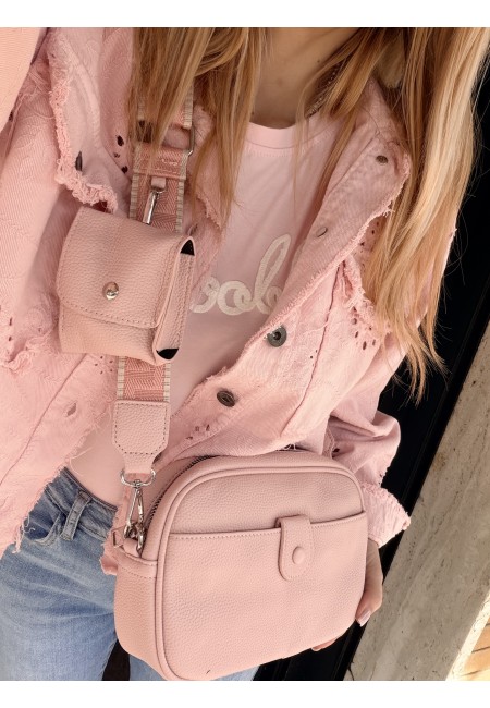 Borsetta rosa con taschina portatutto e tracolla