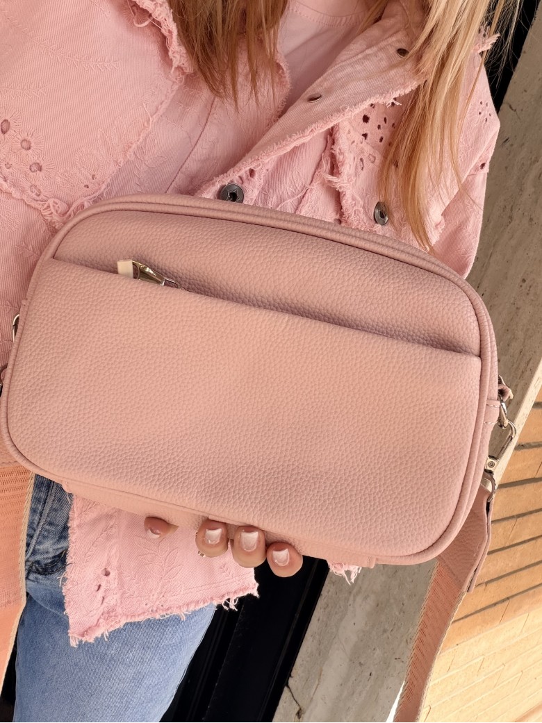 Borsetta rosa con taschina portatutto e tracolla