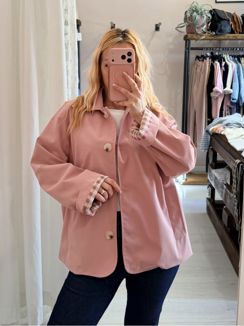 Giacca stile trench impermeabile ROSA