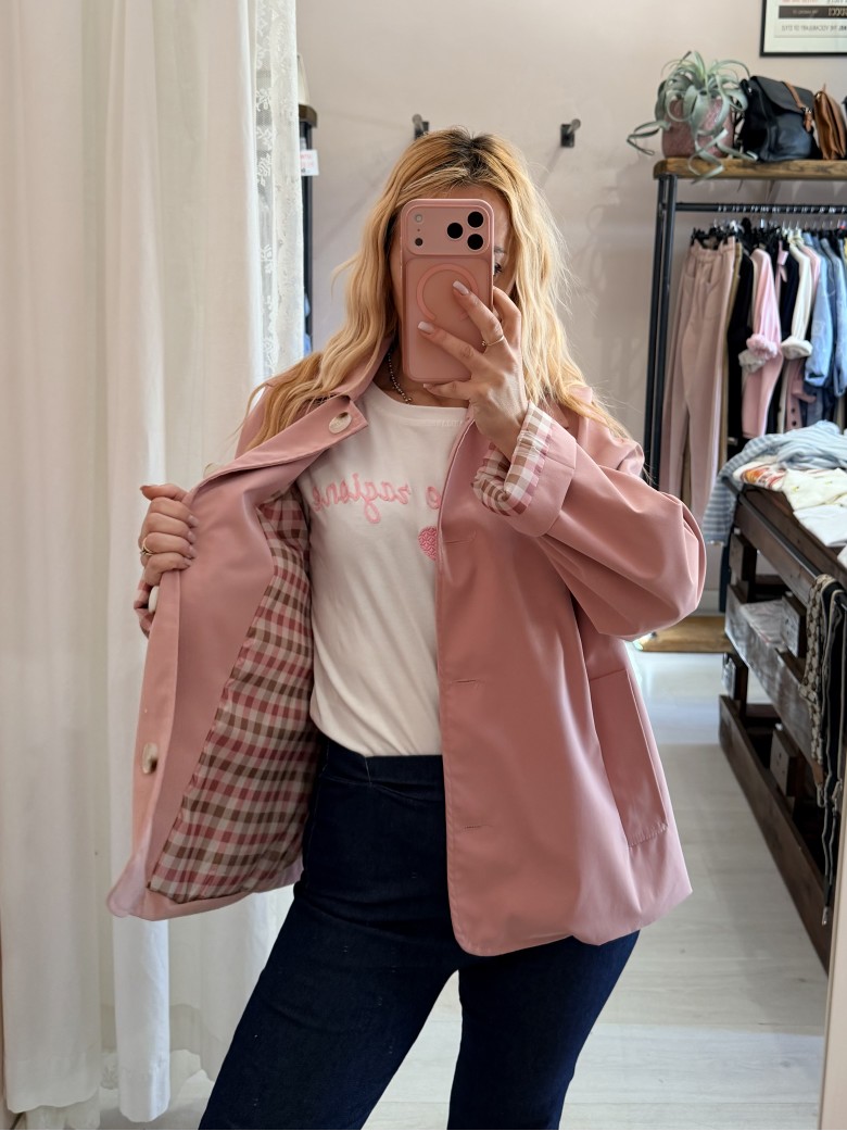 Giacca stile trench impermeabile ROSA