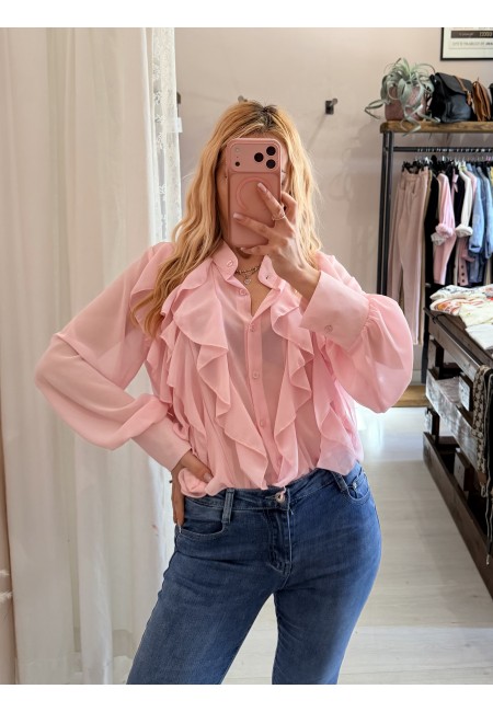 Camicia con ruches e bottoncini rosa