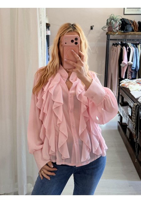 Camicia con ruches e bottoncini rosa