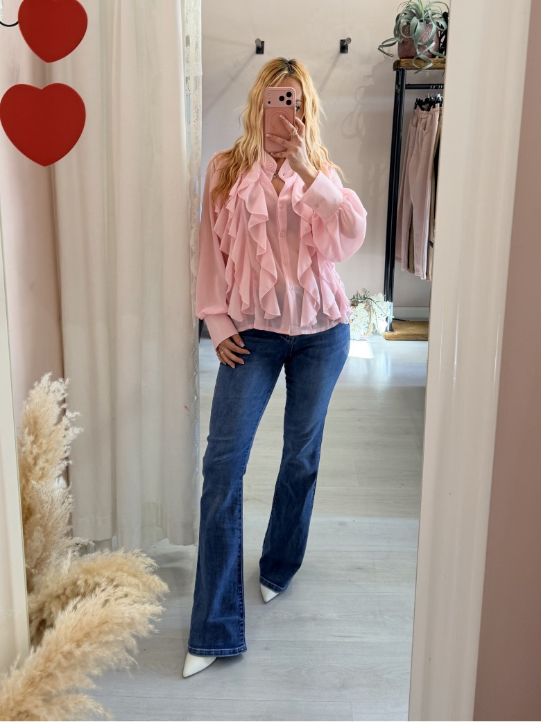 Camicia con ruches e bottoncini rosa