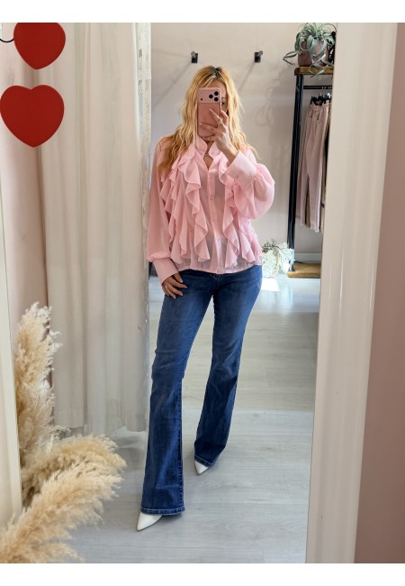 Camicia con ruches e bottoncini rosa
